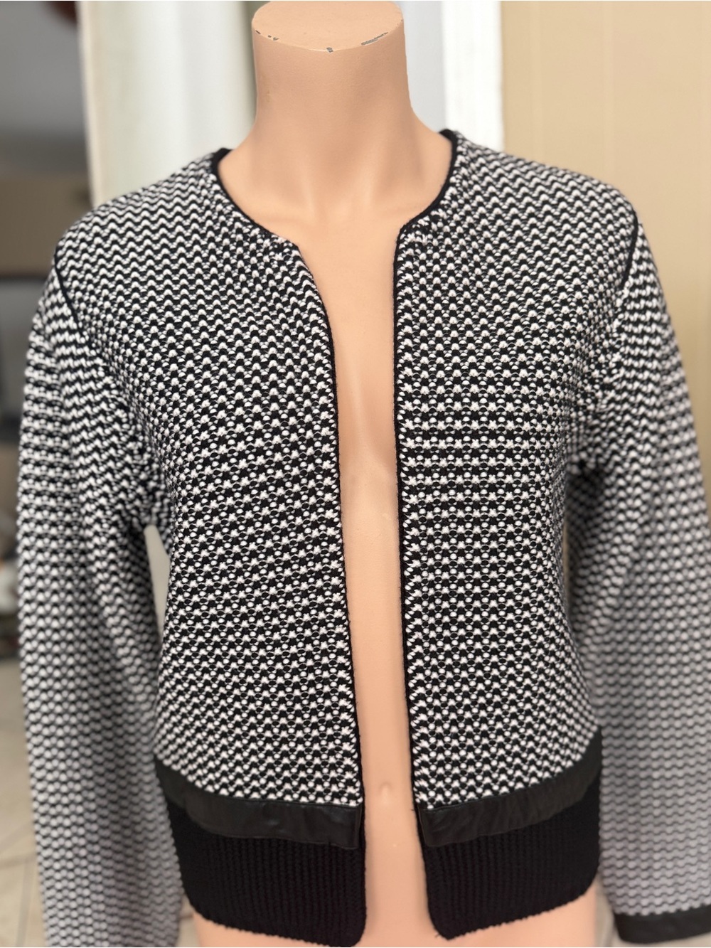 Peter Millar Black and White Knit Open Cardigan